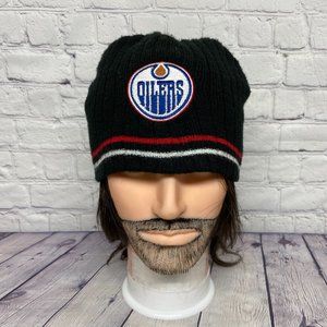 Vintage Edmonton Oilers Beanie Hat Cap Black Winter Toque Knit Embroidered Y2K